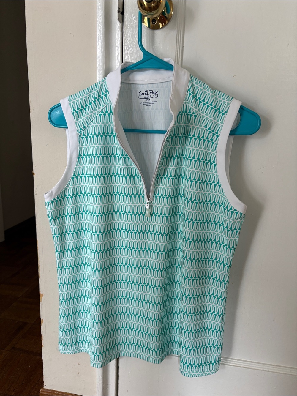 Coral Bay Mint Patterned Sleeveless Zip Polo and Skirt with White Trim